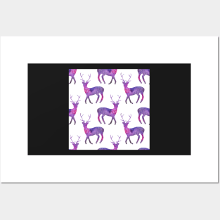 Bright watercolor pattern with galaxy deer Posters and Art